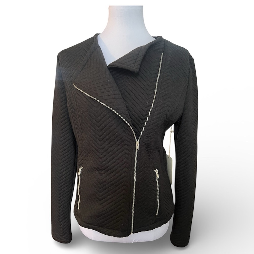 41 Hawthorn Black Chevron Quilted Moto Jacket NWT Large Woman - Picture 1 of 10